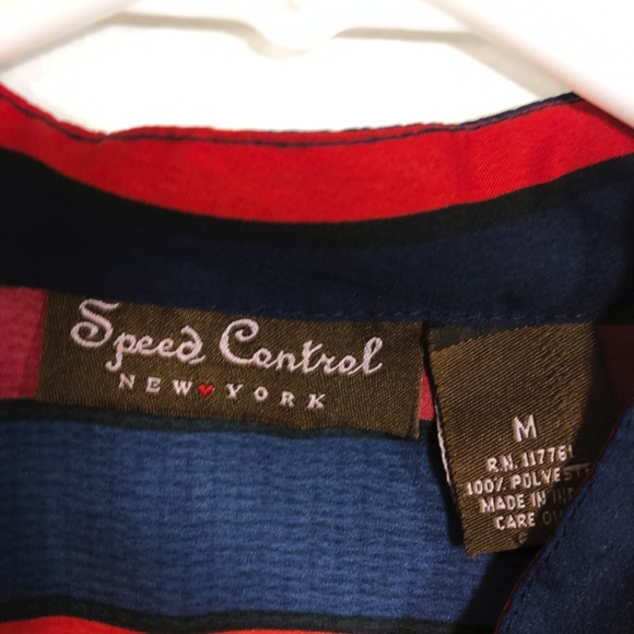 Speed Control Red Navy Striped Dress Pockets M - Picture 6 of 6